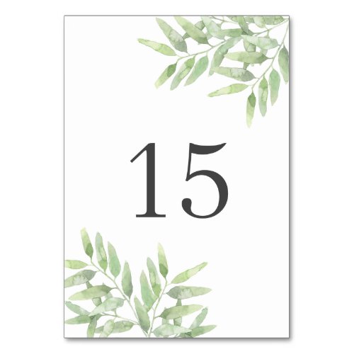 Elegant olive branches Botanical Summer Wedding Table Number