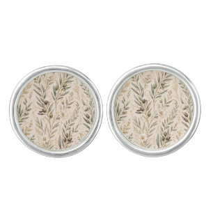 Elegant Olive Branches & Ivory Floral Cufflinks