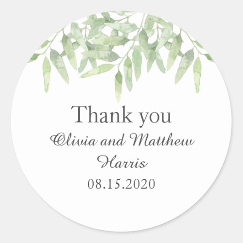 Elegant Olive Branches Summer wedding Thank You Classic Round Sticker