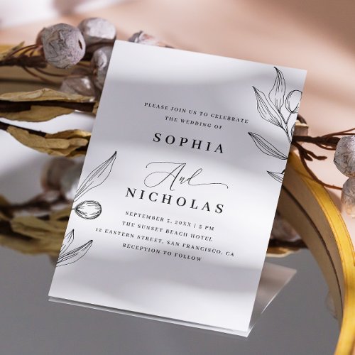 Elegant olive Delicate botanical Italian wedding Invitation