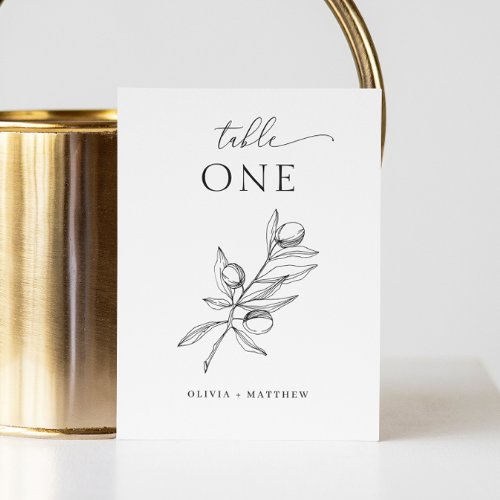 Elegant olive Delicate botanical Italian wedding Table Number