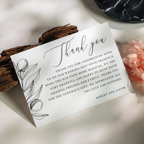 Elegant olive Delicate botanical Italian wedding  Thank You Card