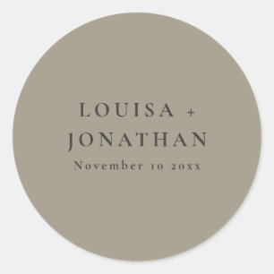 Elegant Olive Fall Minimalist Personalized Wedding Classic Round Sticker