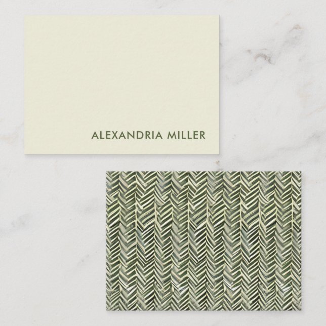 Elegant Olive Font Herringbone Patterned Back Note Card (Front/Back)