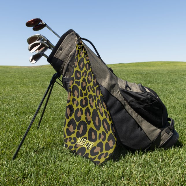 Elegant olive green and black leopard Monogrammed  Golf Towel (Green)