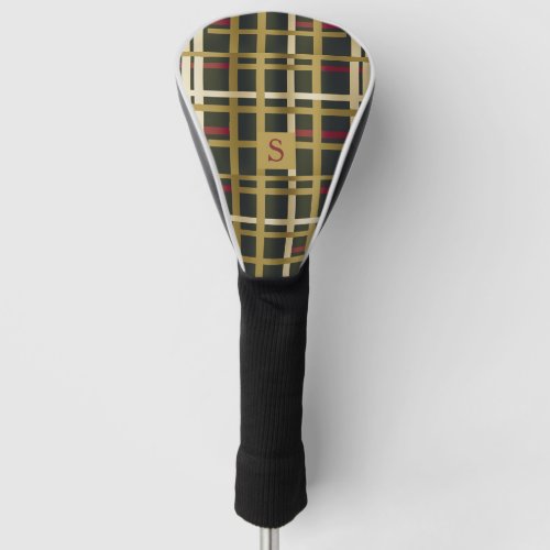 Elegant Olive Green and Gold Classic Plaid Golf Head Cover