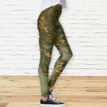 Elegant Olive Green and Gold Marble Leggings<br><div class="desc">An elegant,  trendy pattern of olive green marble with gold highlights.</div>