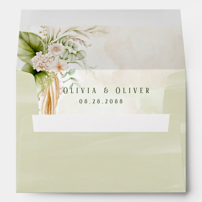 Elegant Olive Green and Gold Wedding Custom Envelo Envelope (Back (Bottom))