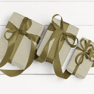 Elegant Olive Green and White Thin Striped Wrapping Paper