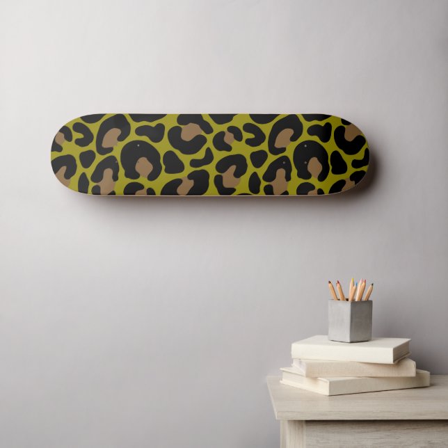 Elegant Olive Green &Black Leopard Print  Skateboard (Wall Art (Horz))