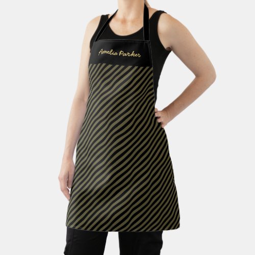 Elegant Olive Green Black Striped Pattern Stylish Apron