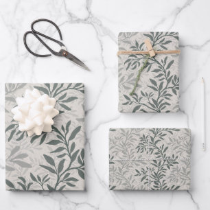 Elegant Olive Green Botanic Leaf Vine Wrapping Paper Sheets
