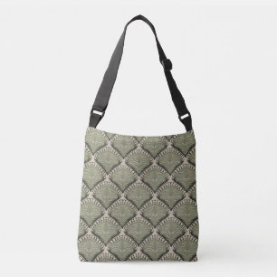 Elegant Olive Green Botanical Fan Pattern Neutral  Crossbody Bag