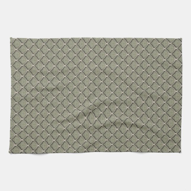 Elegant Olive Green Botanical Fan Pattern Neutral  Kitchen Towel (Horizontal)