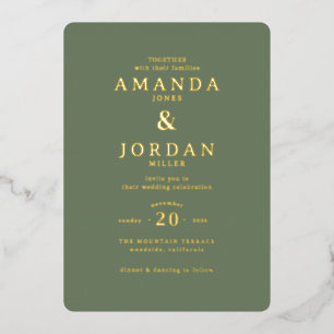 Elegant Olive Green Calligraphy Foil Invitation