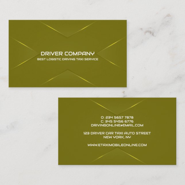 Elegant Olive green Chauffeur Driver Business Card (Front/Back)