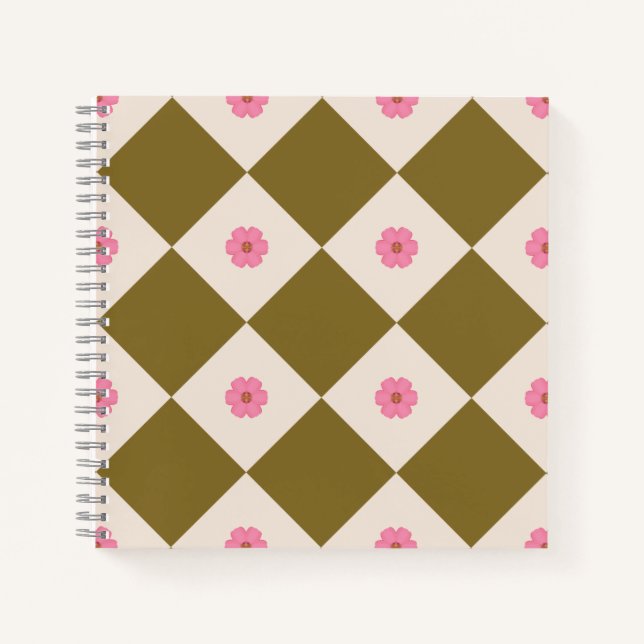 Elegant Olive Green & Cream Geometric Notebook (Front)