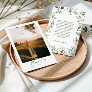 Elegant Olive Green Floral Garden Wedding Photo Thank You Card