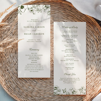 Elegant Olive Green Floral Garden Wedding Program
