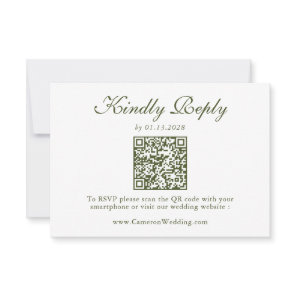 Elegant Olive Green Floral QR Code Wedding RSVP  Card