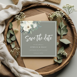 Elegant Olive Green Floral Save The Date