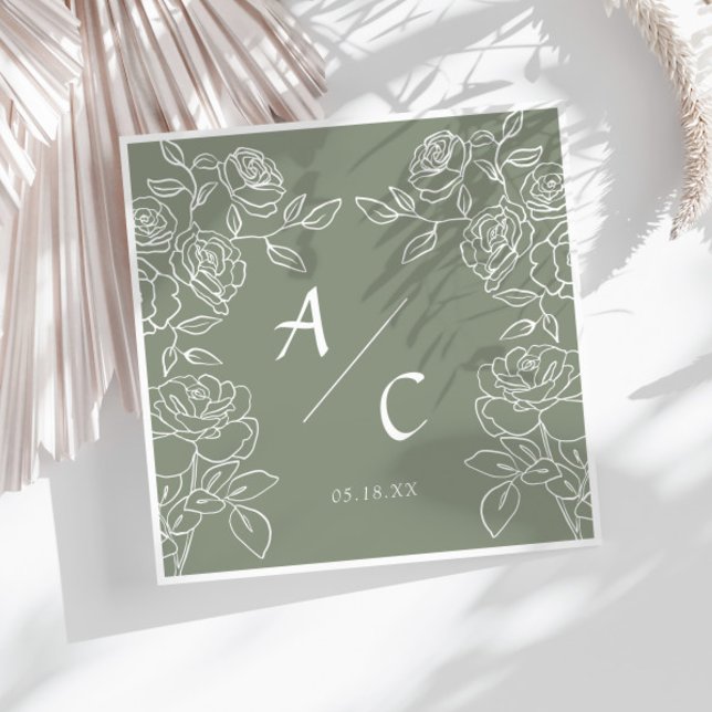 Elegant Olive Green French Roses Wedding Napkins (Creator Uploaded)