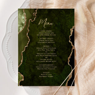 Elegant Olive Green Gold Agate Wedding Menu