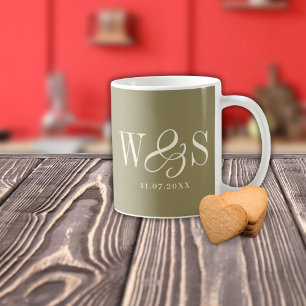 Elegant olive green initial wedding couples coffee mug