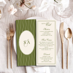Elegant Olive Green & Ivory Oval Old Money Wedding Menu