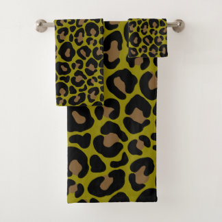 Elegant Olive Green Leopard Print Bath Towel Set