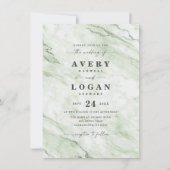 Elegant Olive Green Marble & Glitter Wedding Invitation (Front)