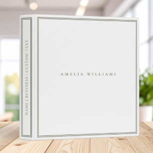 Elegant Olive Green Minimalist Monogram Name 3 Ring Binder