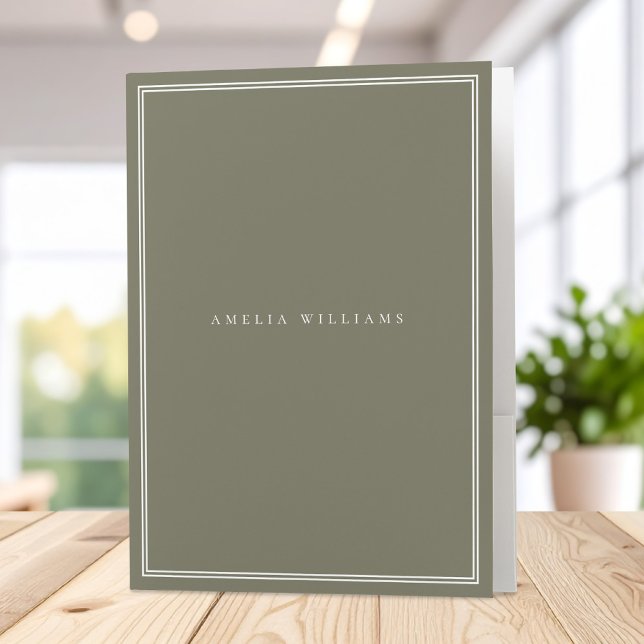 Elegant Olive Green Minimalist Monogram Name Pocket Folder (Creator Uploaded)