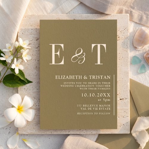 Elegant Olive Green Minimalist Wedding Invitation