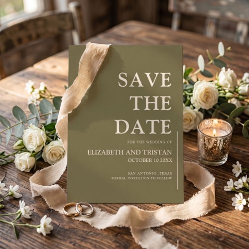 Elegant Olive Green Minimalist Wedding Save The Date