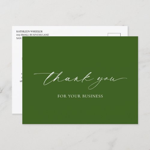 Elegant Olive Green Modern Business Thank You Postcard