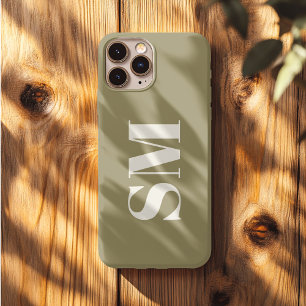 Elegant Olive Green Monogram initial iPhone 13 Pro Max Case