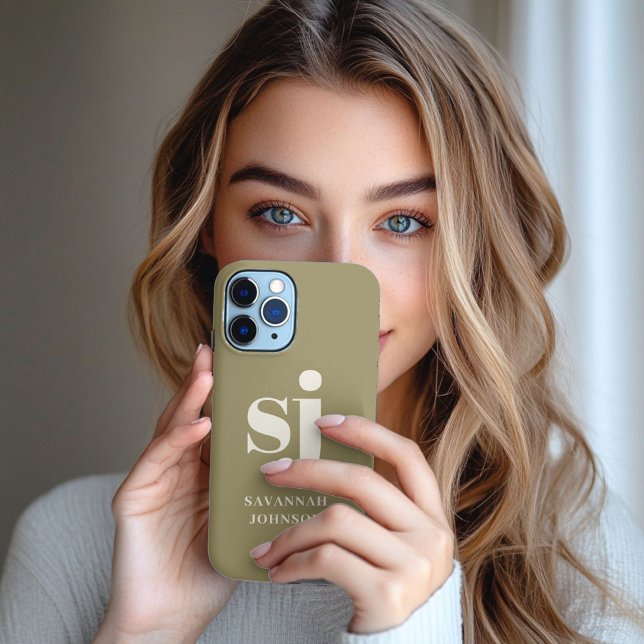 Elegant Olive green monogram initials  iPhone Case (Creator Uploaded)