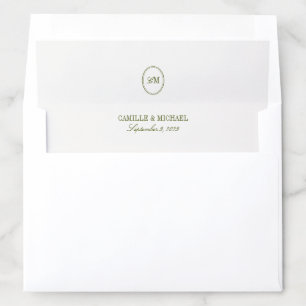 Elegant Olive Green Monogram Initials Wedding Envelope Liner