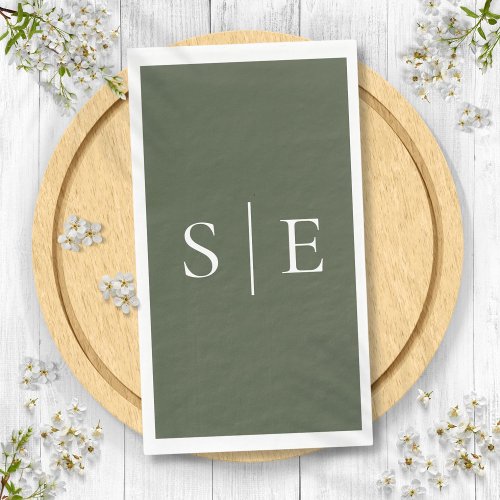 Elegant Olive Green Monogram Minimalist  Paper Guest Towels