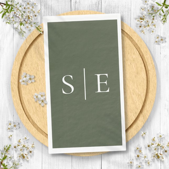 Elegant Olive Green Monogram Minimalist  Paper Guest Towels (Elegant Olive Green Monogram Minimalist Paper Guest Towels)