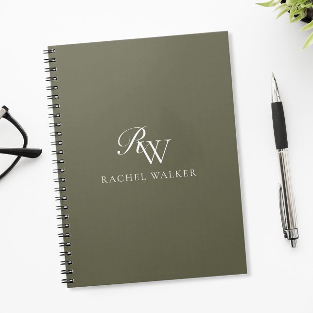 Elegant Olive Green Monogram Notebook (Creator Uploaded)