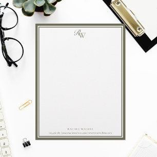 Elegant Olive Green Monogram Two Border Letterhead