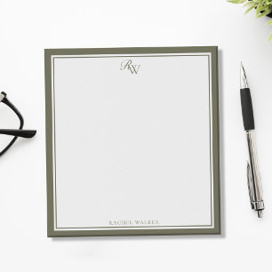 Elegant Olive Green Monogram Two Border Notepad