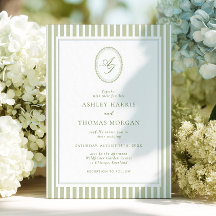 Elegant Olive Green Monogram Wedding Invitation