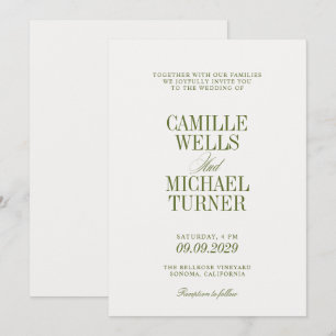 Elegant Olive Green Monogram Wedding Invite