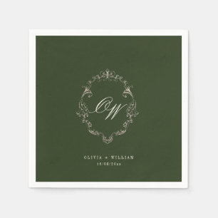 Elegant Olive Green Monogram Wedding Napkins