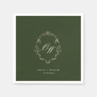 Elegant Olive Green Monogram Wedding Napkins