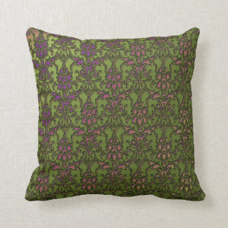 Elegant Olive Green Pink Purple Damask Pillow
