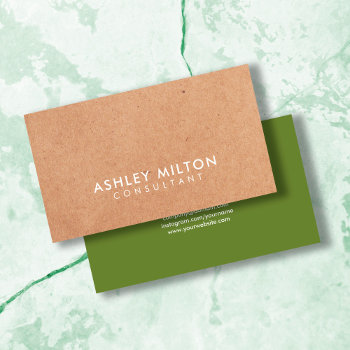 Elegant Olive Green Printed Kraft Consultant Business Card by pro_business_card at Zazzle